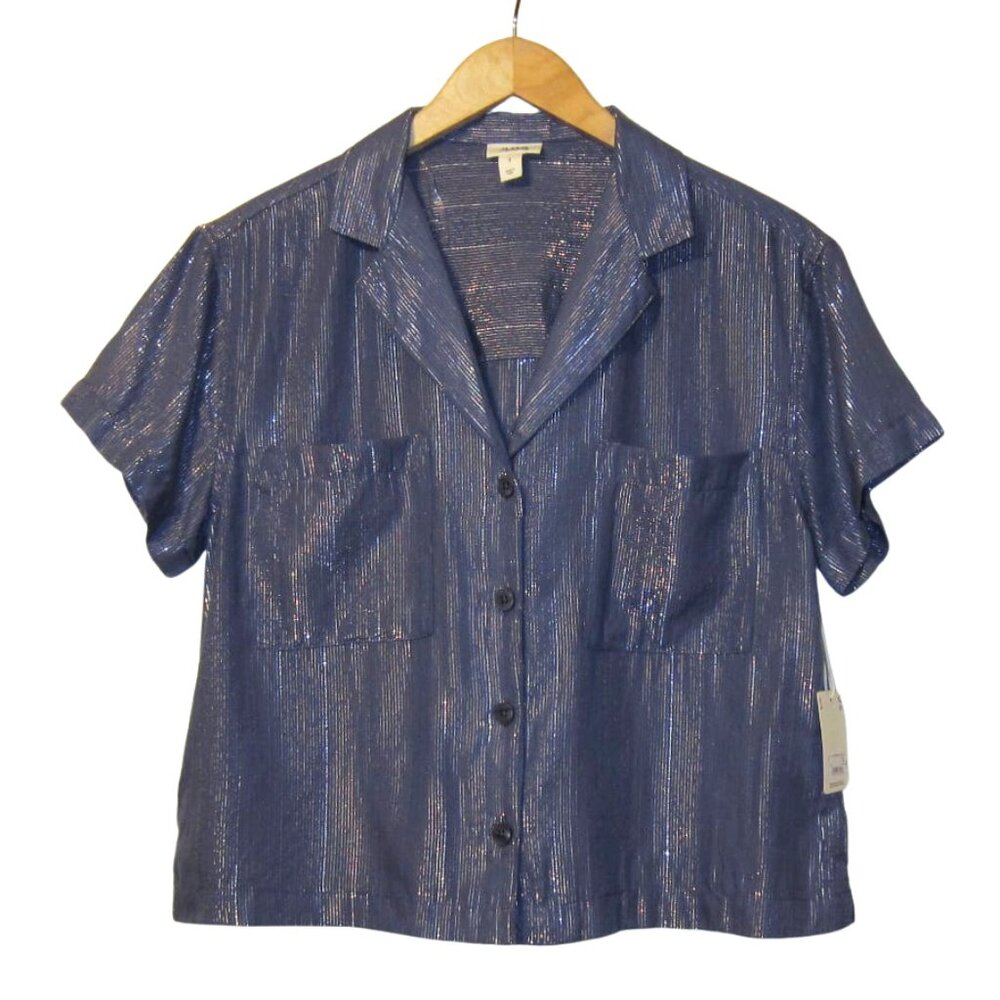 a.n.a Bijou Blue Button Down Top NWT | Subtle Sparkle | Holiday Blouse | Size S